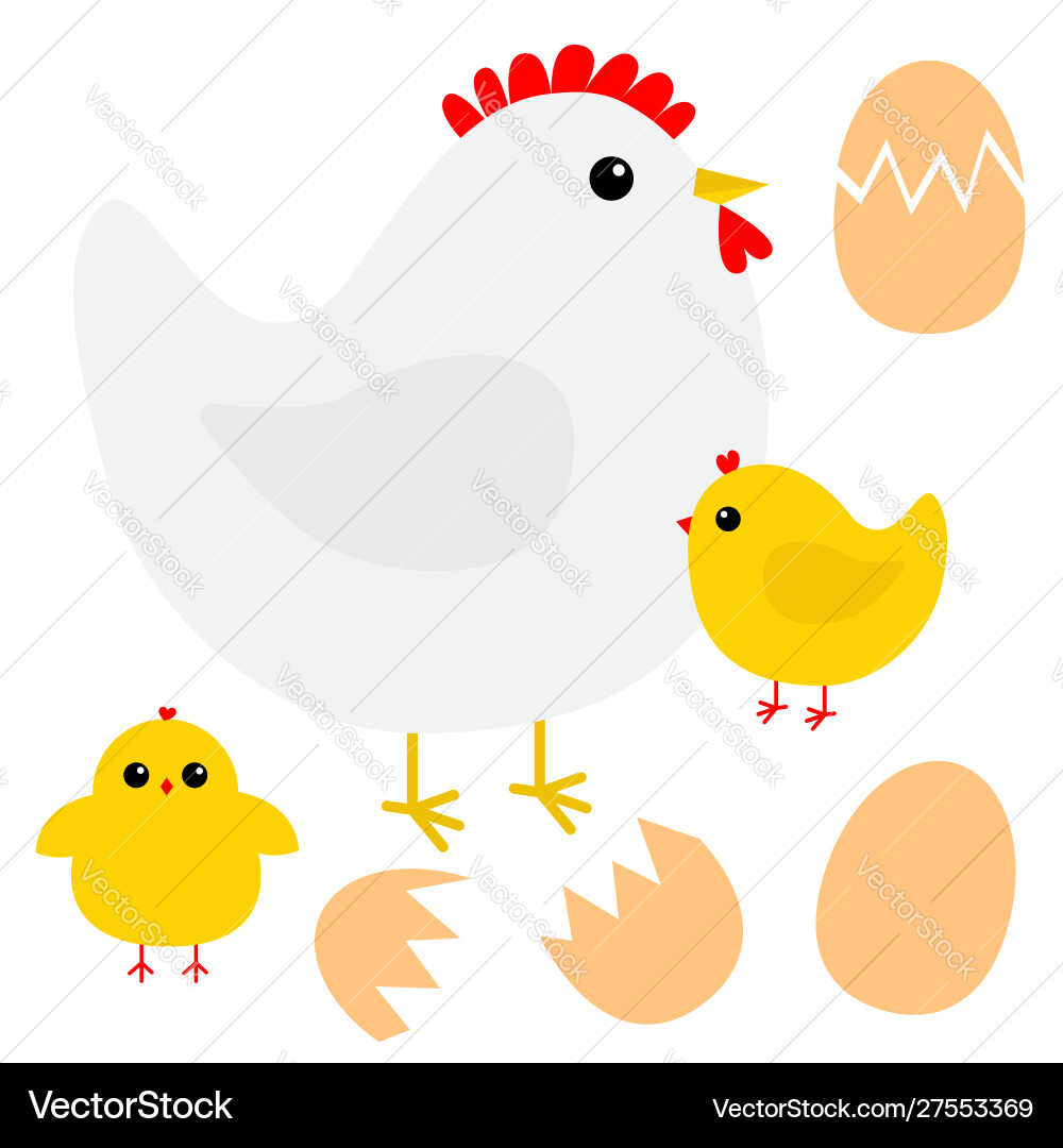 Hen chicken broken cracked egg bird icon happy Hen chicken broken cracked egg bird icon happy vector image