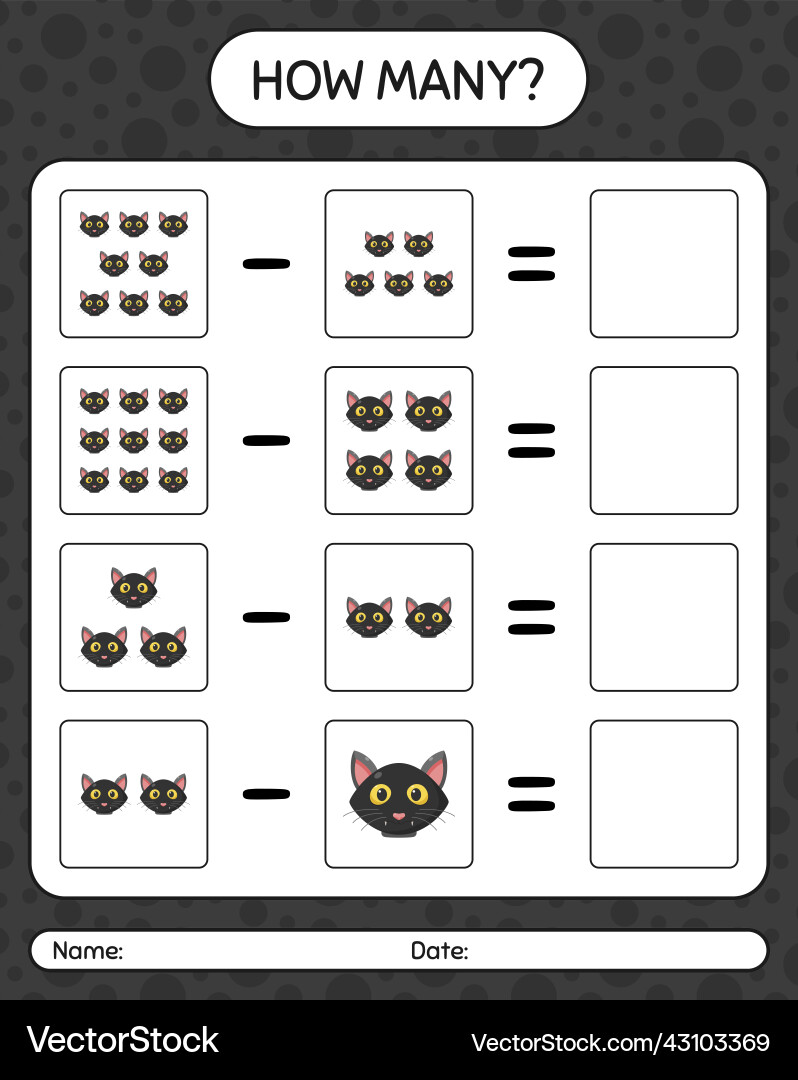 How many counting game with cat worksheet How many counting game with cat worksheet vector image