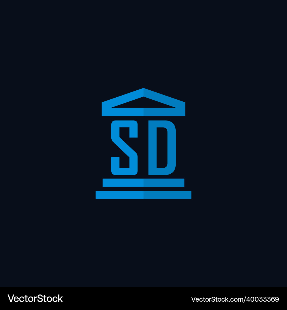 Sd initial logo monogram with simple courthouse Sd initial logo monogram with simple courthouse Vector Image