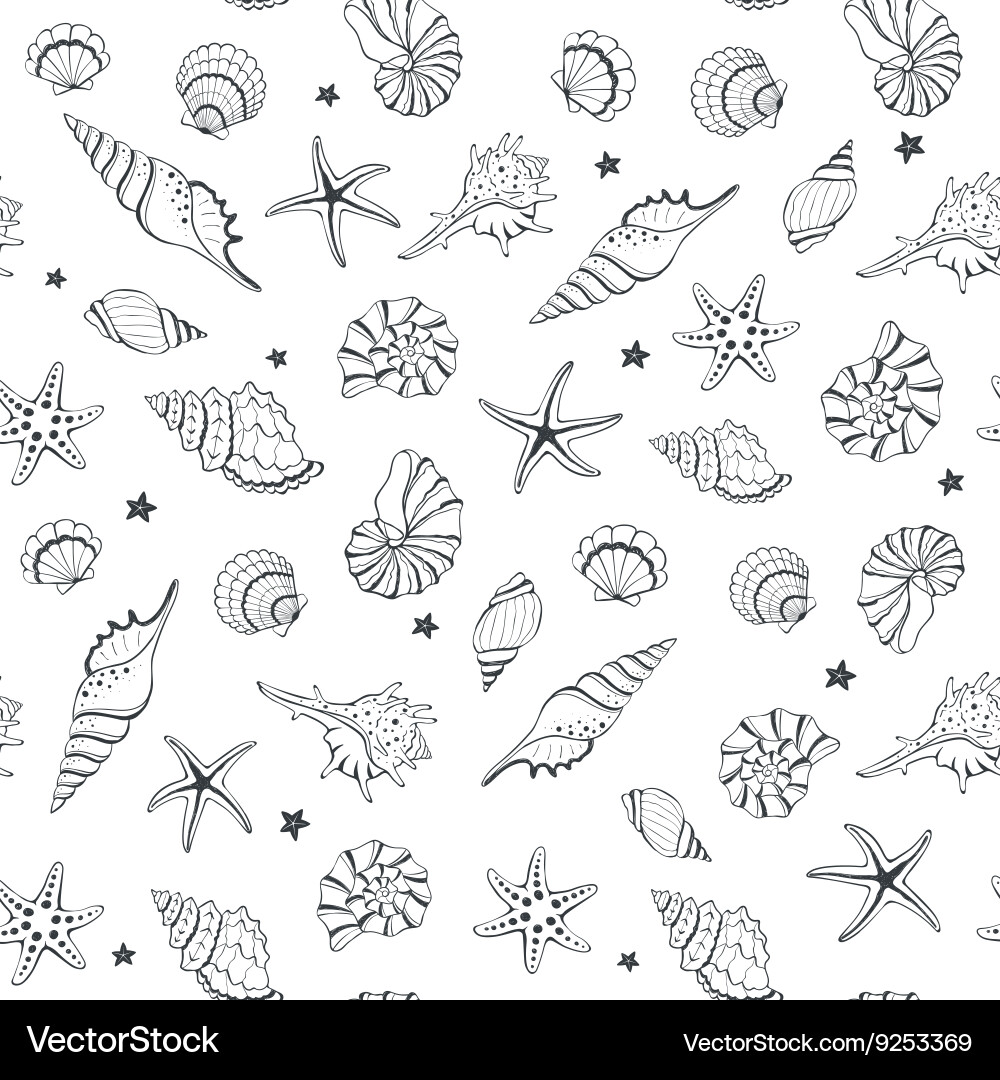 Seashells seamless background Royalty Free Vector Image