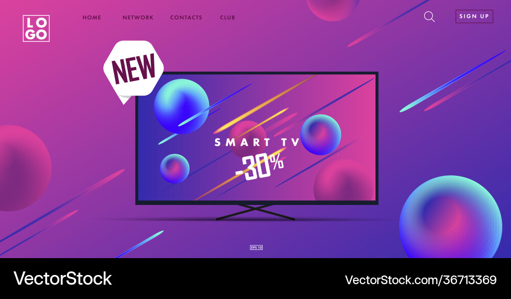 Web site landing page with 3d smart tv Vector Image