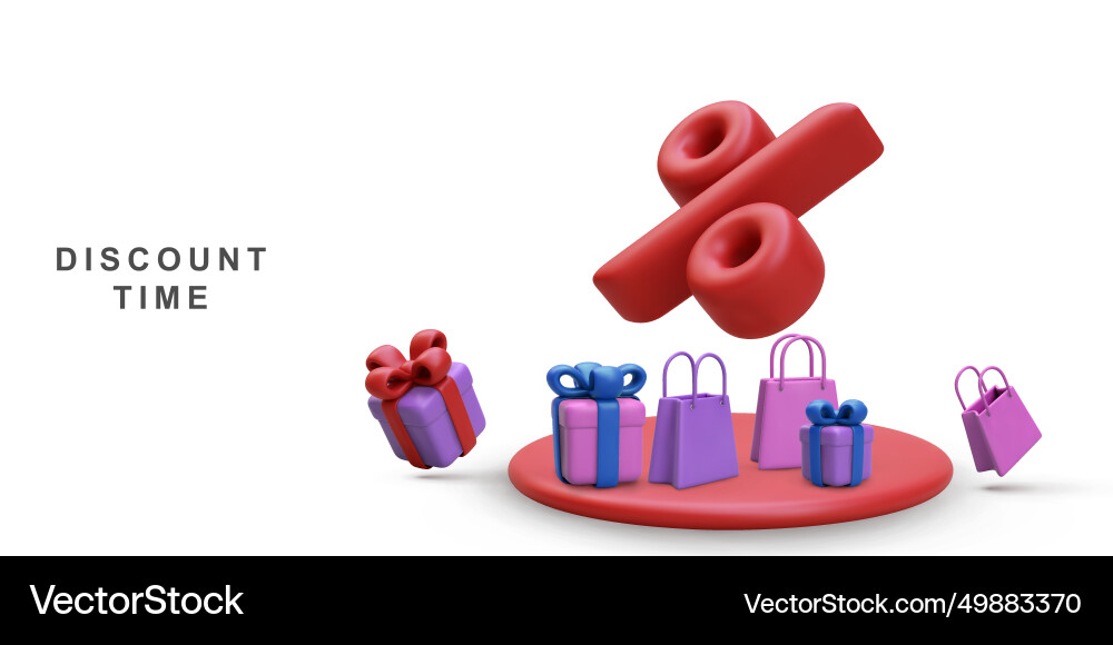 3d realistic banner for discount time on white 3d realistic banner for discount time on white vector image