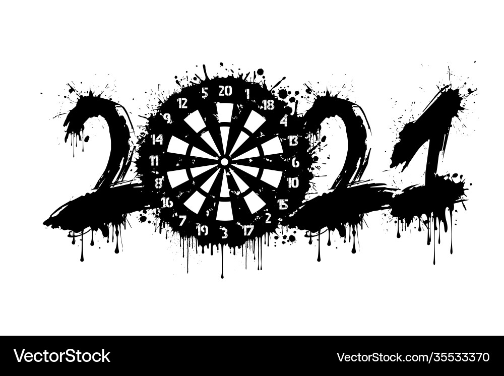 Abstract numbers 2021 and a dartboard from blots Vector Image