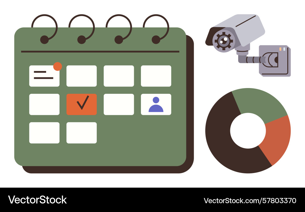 Calendar with marked task security camera Calendar with marked task security camera vector image