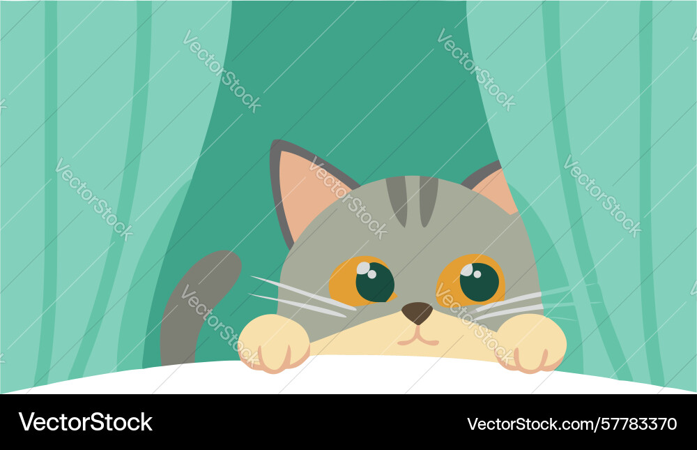 Curious cat peeking playfully from behind a soft Vector Image