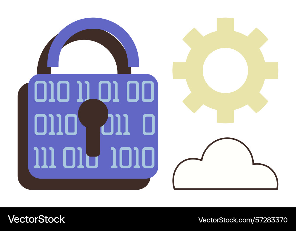 Digital security with binary lock gear and cloud vector image