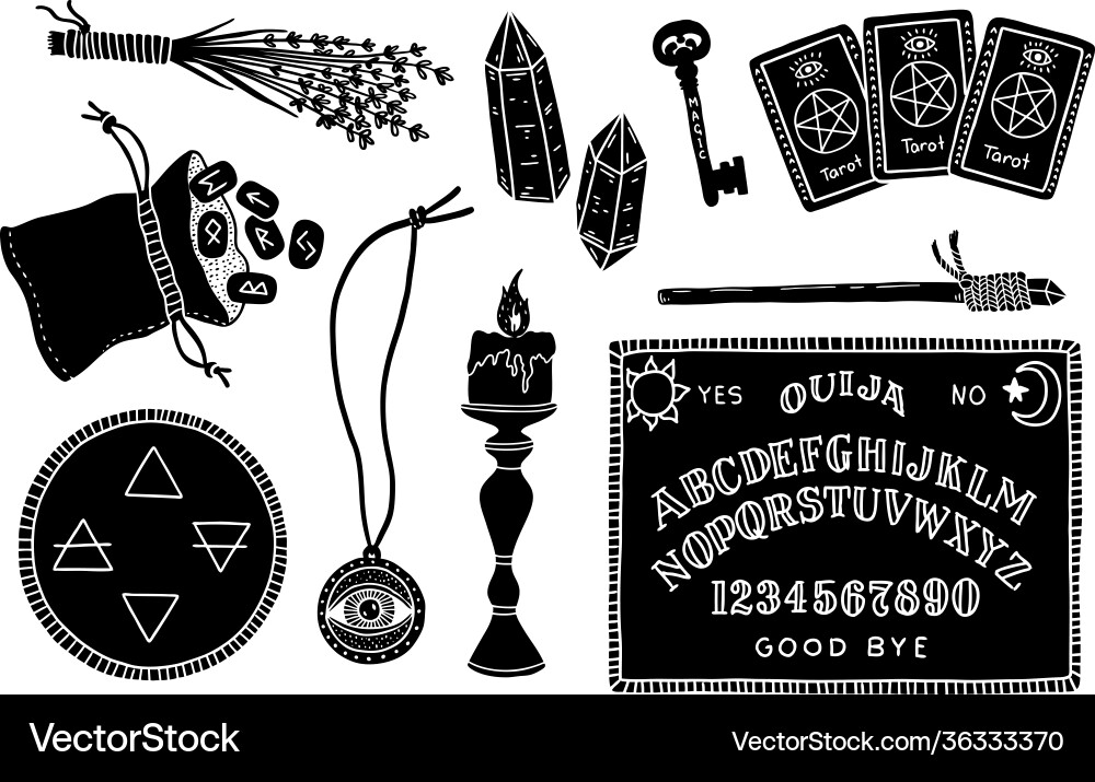 Ein Set magische und mystische Gegenstände zum Glück Ein Set magische und mystische Gegenstände zum Glück vektorbild