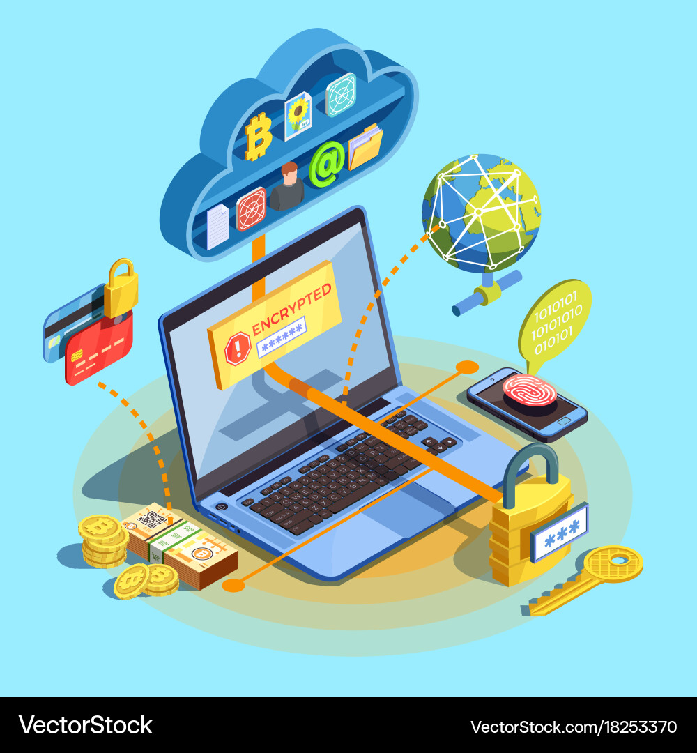 Encrypted network isometric concept Vector Image