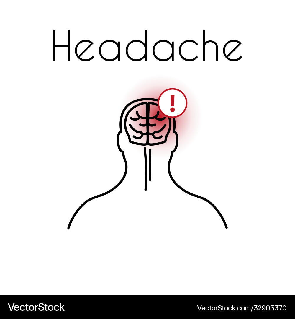 Headache linear icon with brain Headache linear icon with brain vector image