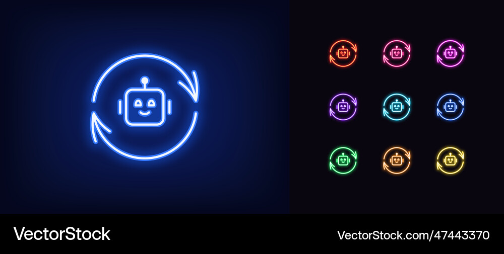 Outline neon bot update icon set glowing Outline neon bot update icon set glowing vector image