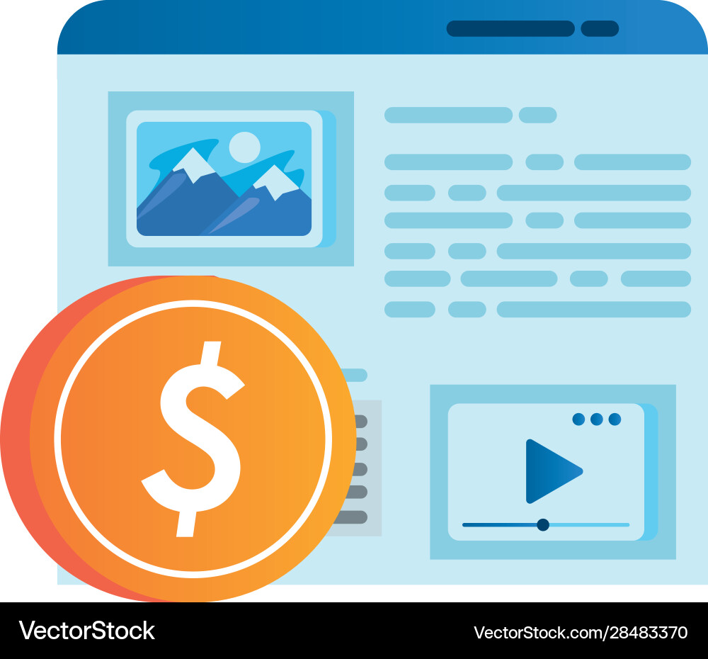 Template webpage window with coin dollar Vector Image