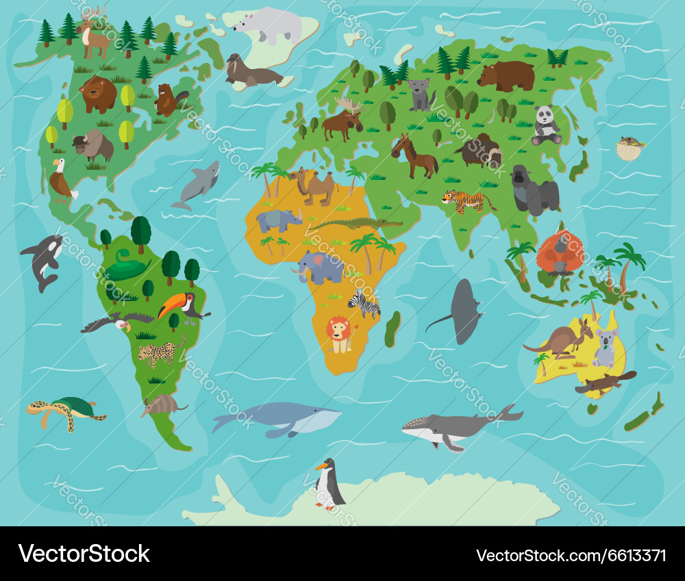 Animal world funny cartoon map vector image