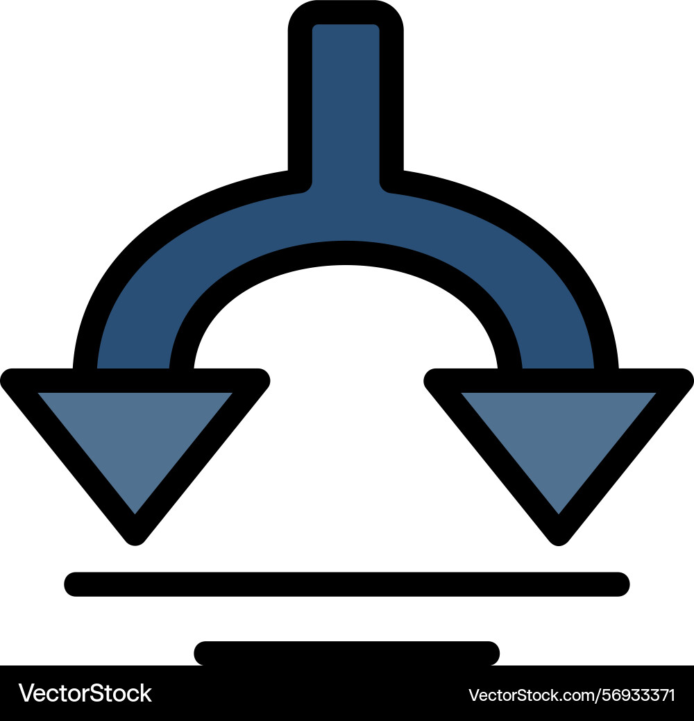Arrow split down line filled style icon design vector image