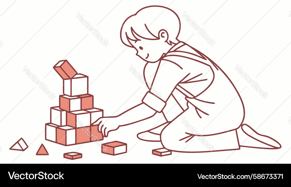 Child building tall block structure outline Vector Image