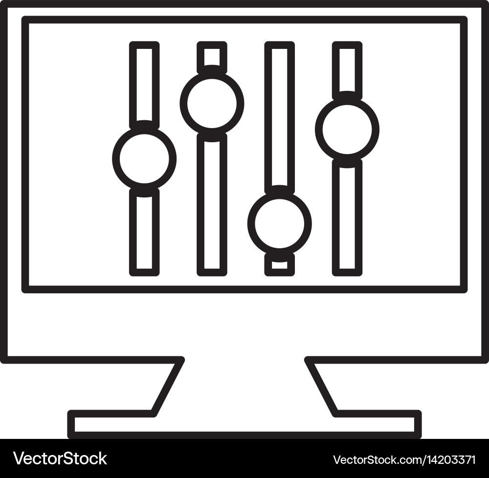 Computer with audio control panel icon vector image