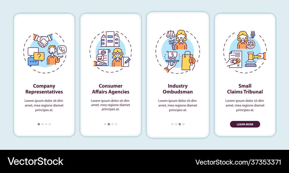 Consumer protection services onboarding mobile Consumer protection services onboarding mobile vector image