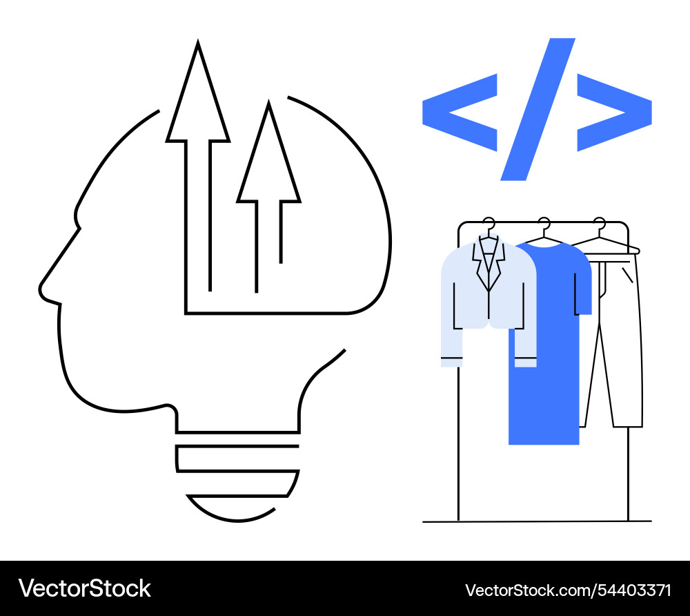 Creative head with arrows coding tag Creative head with arrows coding tag vector image