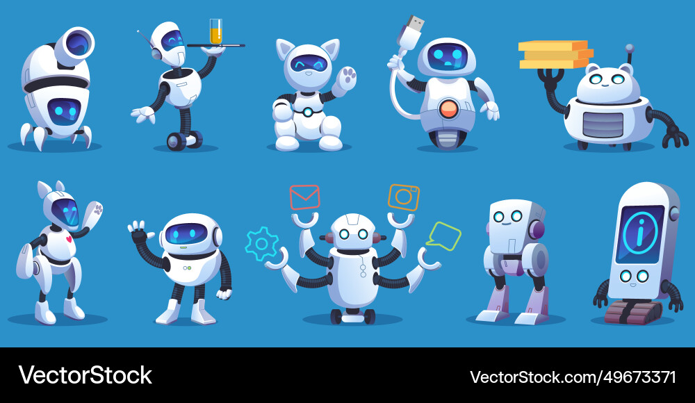 Robot character face artificial bot hand mascot Vector Image