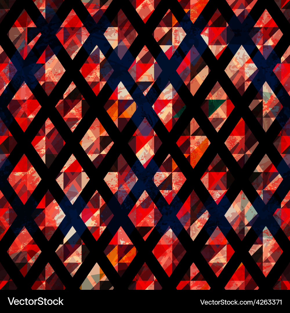 Ruby color mosaic seamless pattern with grunge vector image