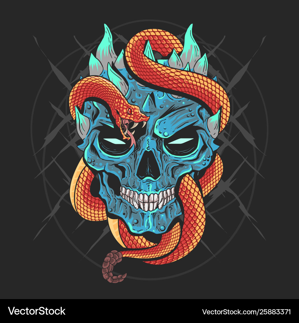 Skull with Snake Artwork - Horror Theme Vector Image
