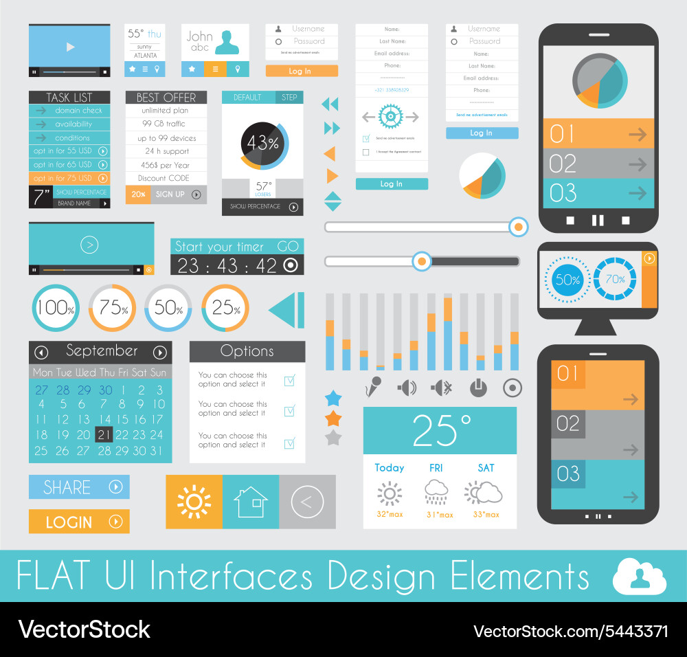 Ui flat design elements for web and infographics vector image