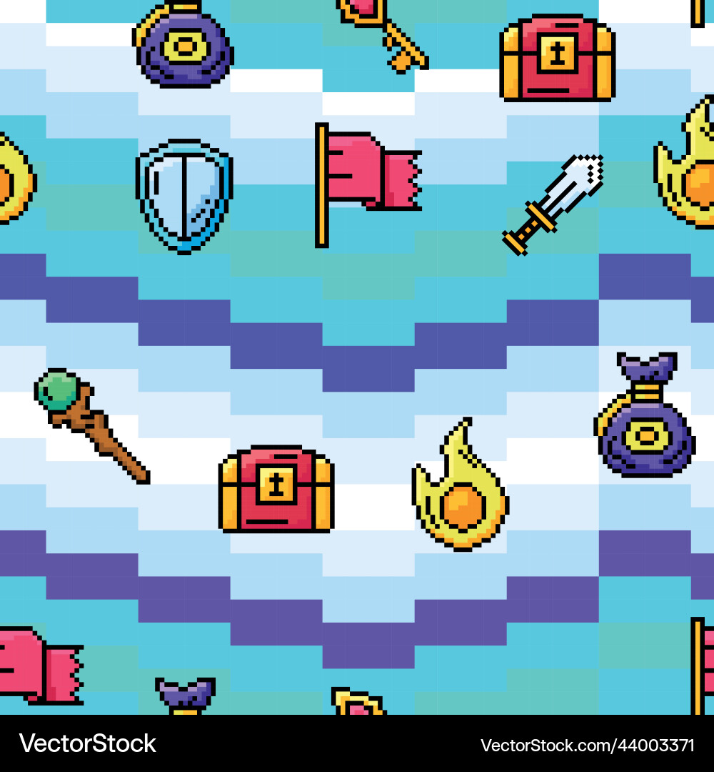 Videogame seamless pattern background with shields Videogame seamless pattern background with shields Vector Image