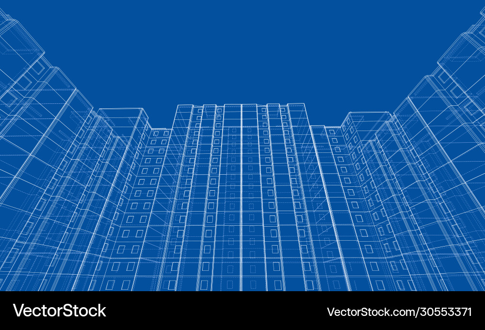 Wire-frame model a multi-storey building Vector Image