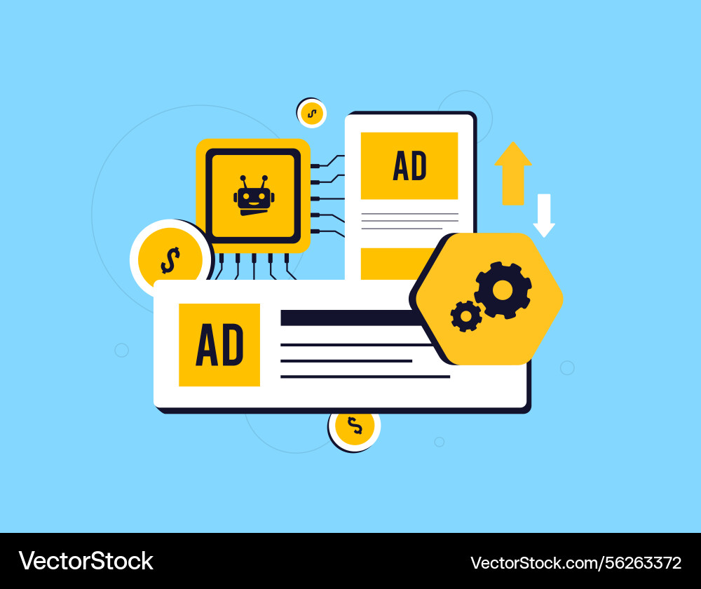 Ai-driven ad automation improves ads placement vector image