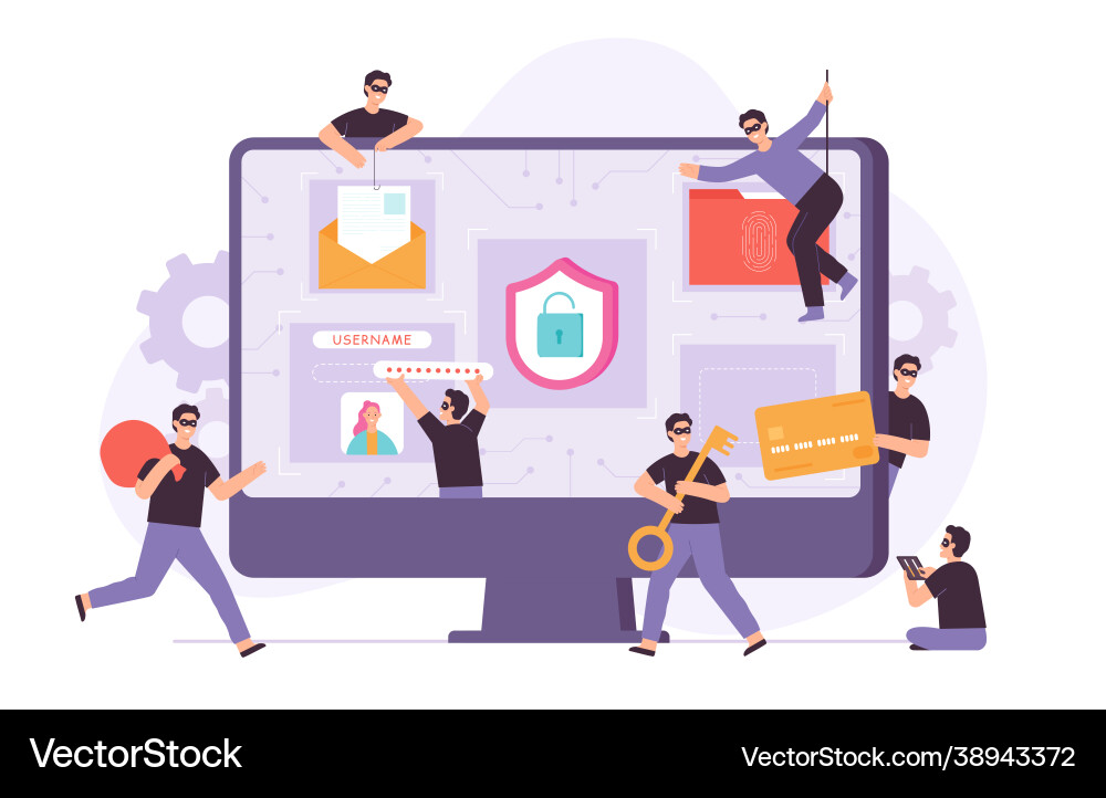 Criminal and thief hacking computer stealing Criminal and thief hacking computer stealing vector image