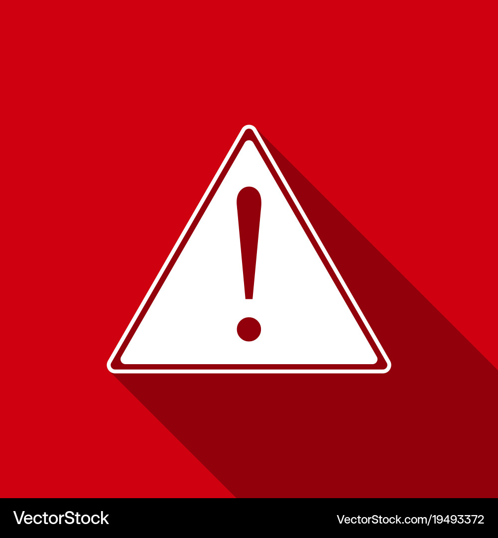Exclamation mark in triangle icon with long shadow vector image