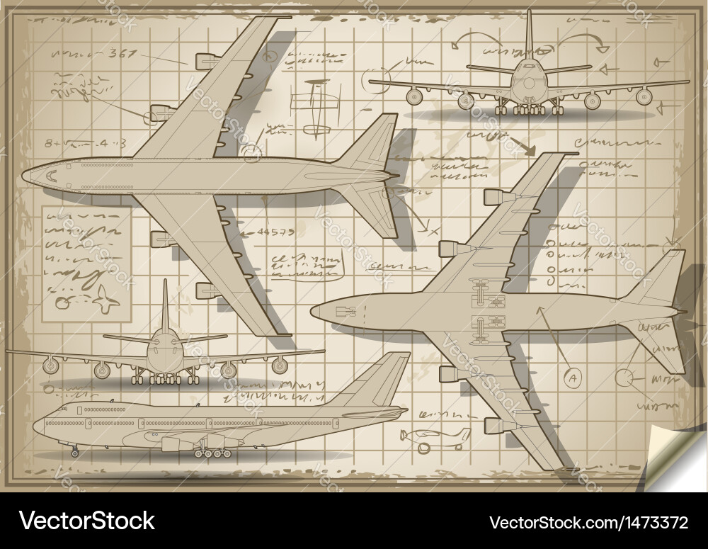 Five Orthogonal Plane Views - Blueprint Vector Image