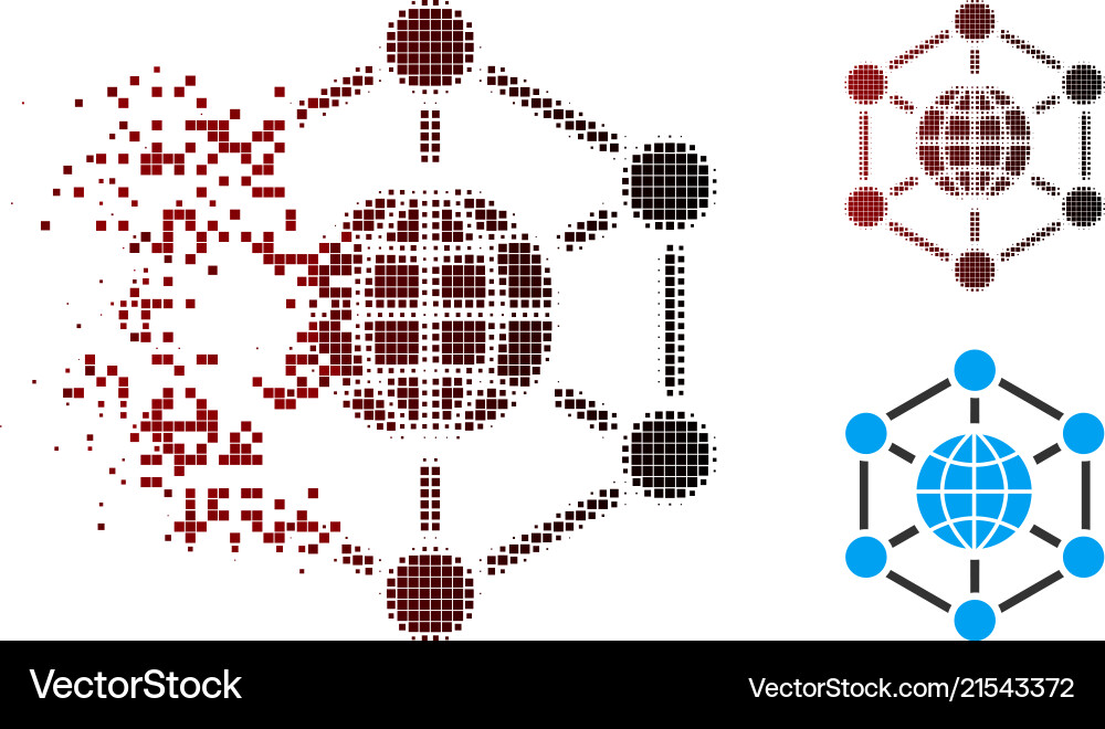 Fragmented pixel halftone global web icon Vector Image