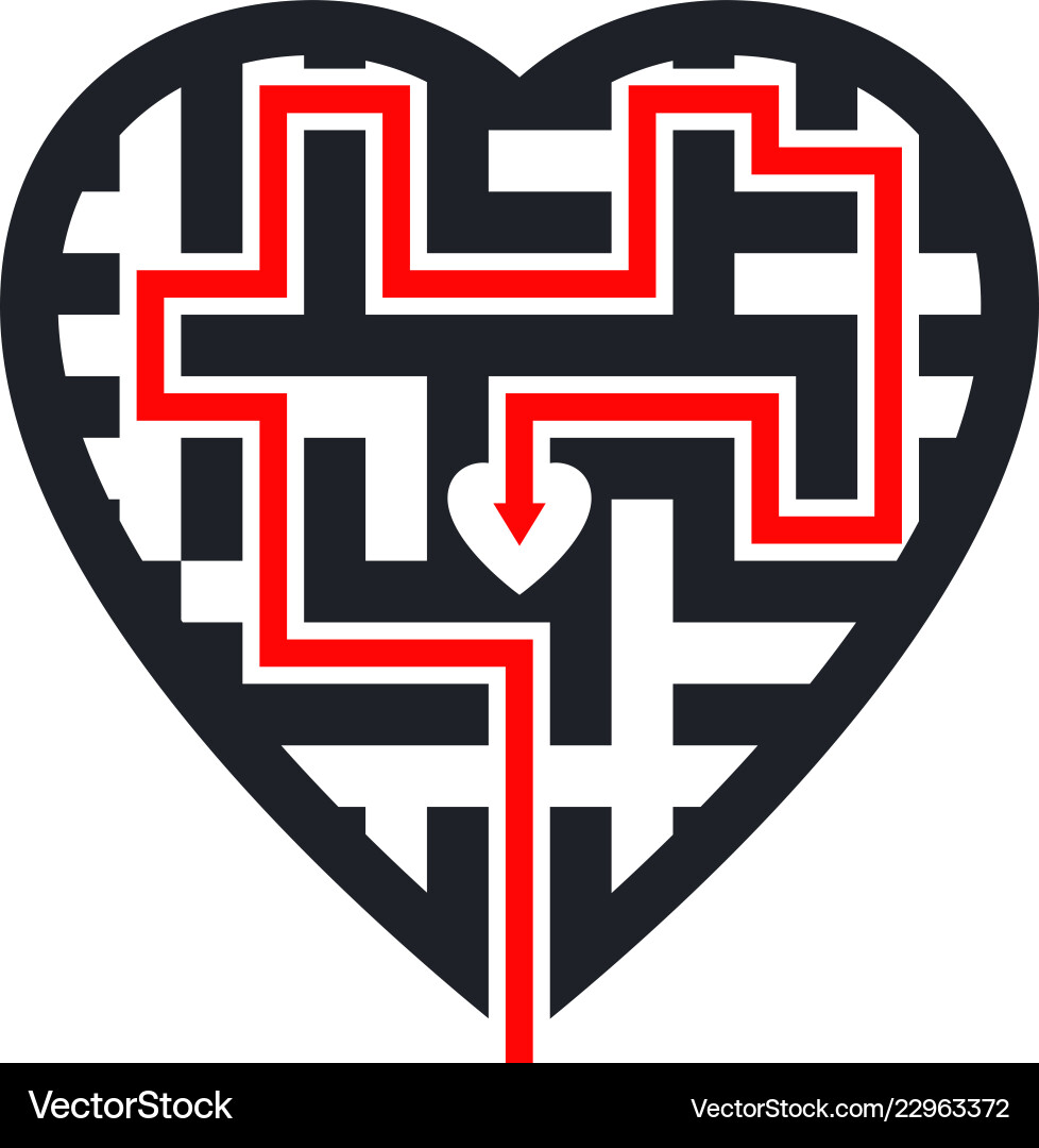 Heart Maze Puzzle with Red Path vector image