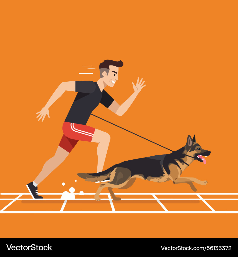 Man running with dog on orange backdrop Vector Image