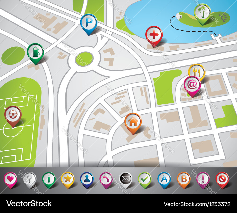 Map with Pointer Icon Set Vector Image