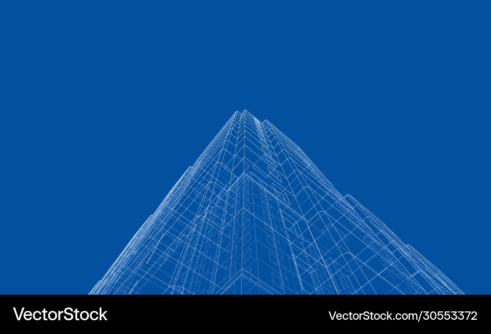 Multi-Story Building Wireframe Model Vector Image