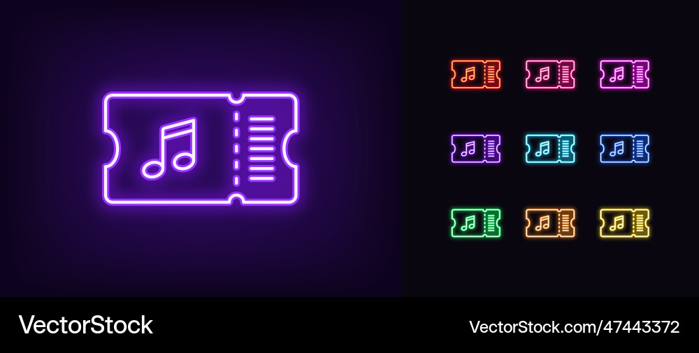 Outline neon musical ticket icon set glowing Outline neon musical ticket icon set glowing vector image