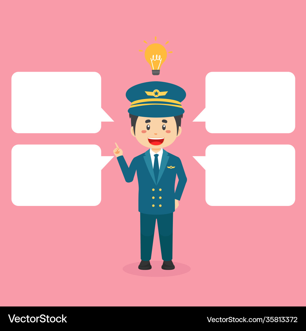 Pilot character shows get idea with bubble text Pilot character shows get idea with bubble text vector image