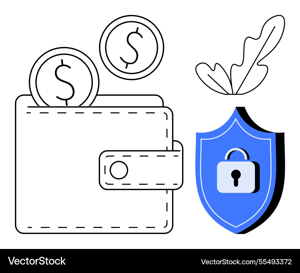 Secure wallet with coins shield lock and leaf Vector Image