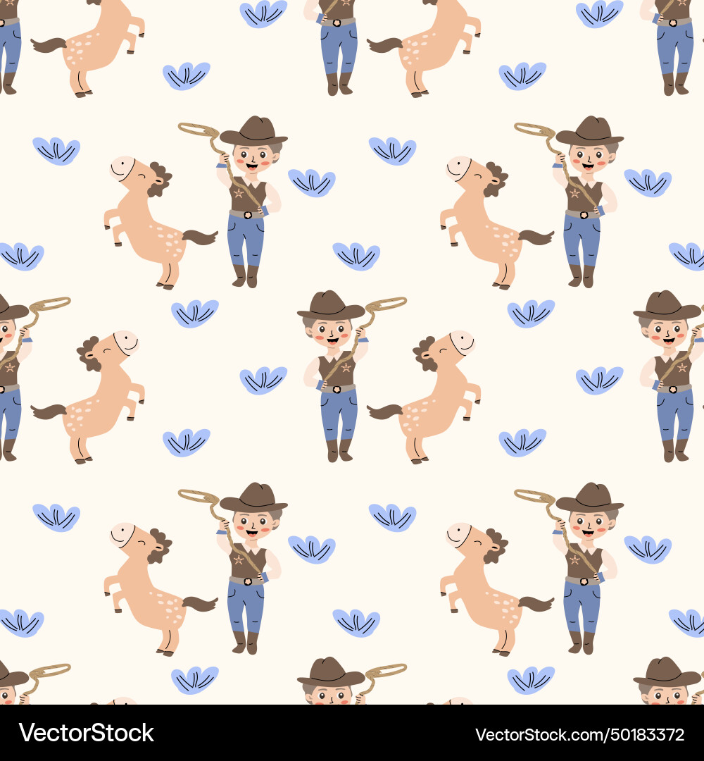 Süßer Cowboy mit Pferd und Lasso Vektorbild