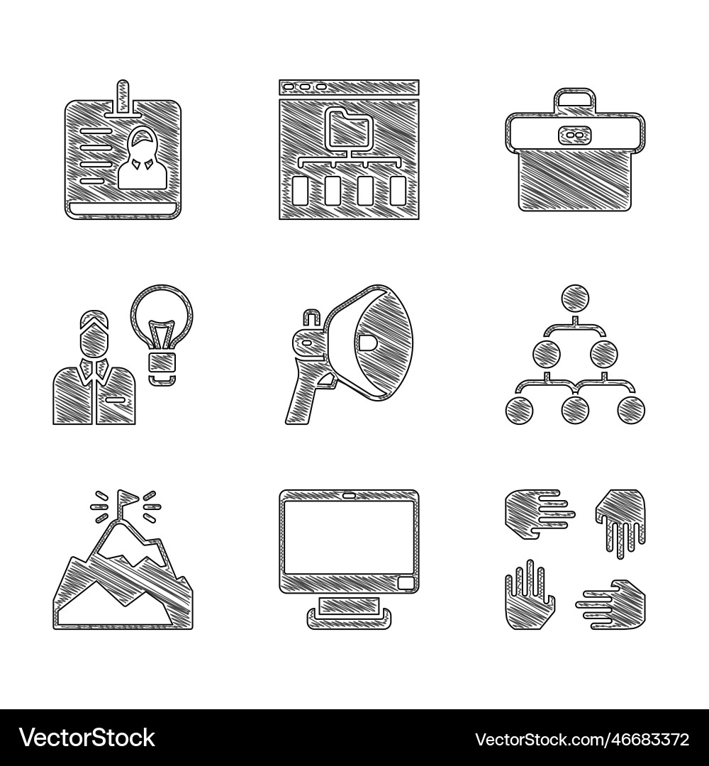 Set megaphone computer monitor project team base Set megaphone computer monitor project team base vector image