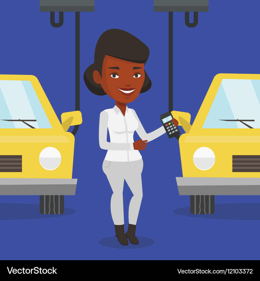 Worker controlling automated assembly line for car vector image