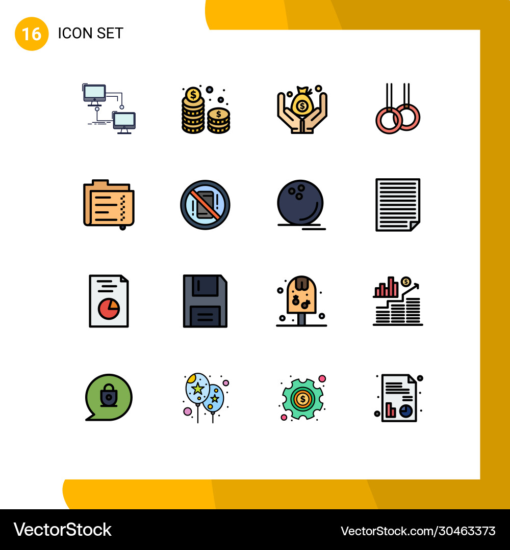 16 user interface flat color filled line pack vector image