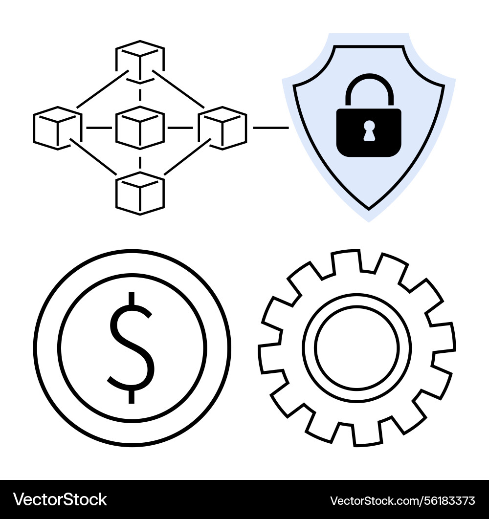 Blockchain network with security shield currency Blockchain network with security shield currency vector image