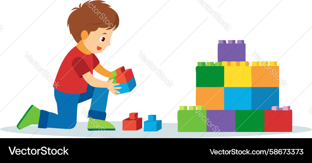Child playing with basic building blocks design Vector Image
