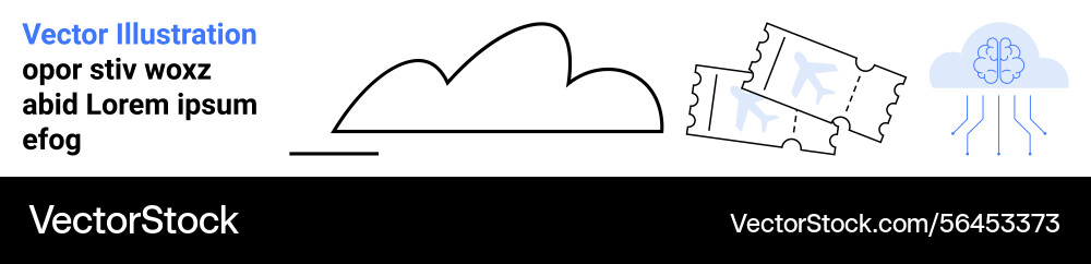 Cloud with brain network and tickets representing Cloud with brain network and tickets representing vector image