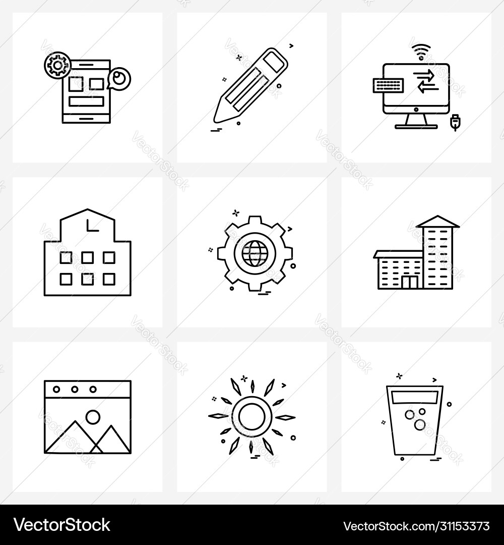 Modern style set 9 line pictograph grid based vector image