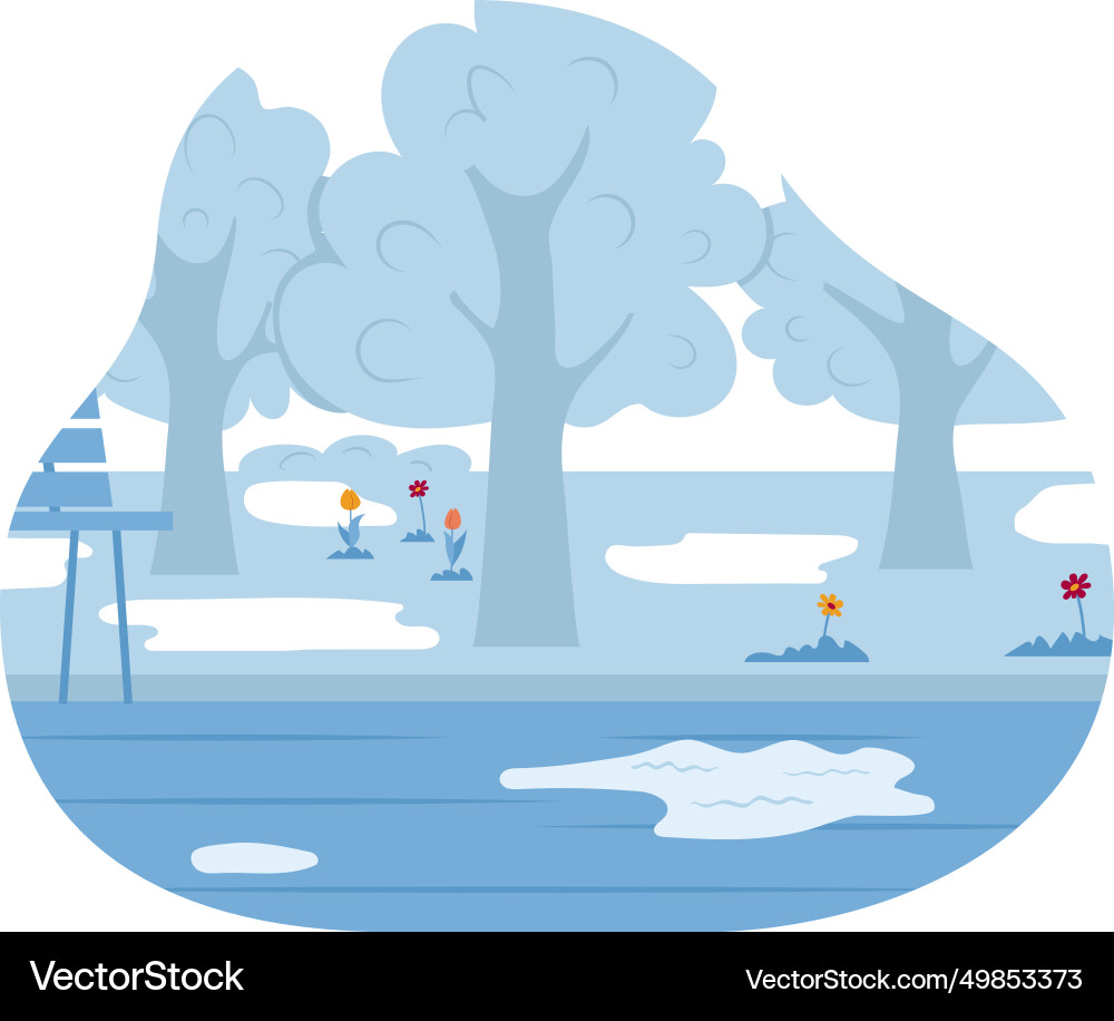 Winter landscape with snow trees a frozen river Winter landscape with snow trees a frozen river vector image
