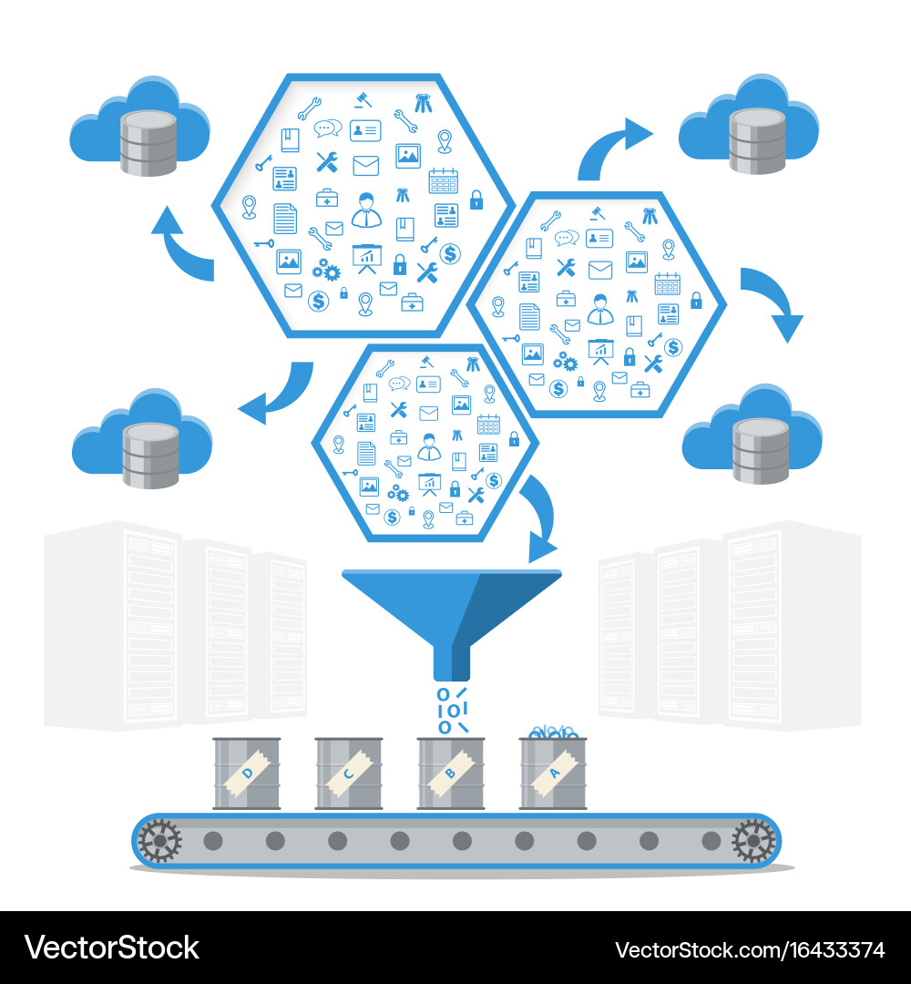 Business intelligence processing and database vector image