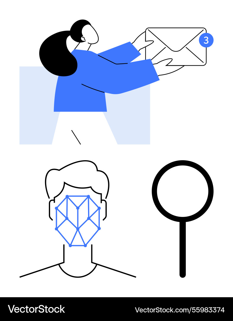 Digital communication face recognition and data Digital communication face recognition and data vector image